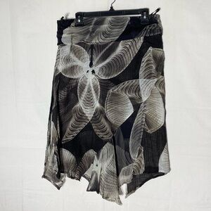 Vintage 90s Y2K Esthis Brown White Abstract Print Asymmetrical Hem Midi Skirt L